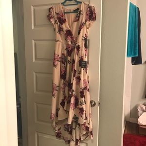 French countryside blush floral print H/L dress